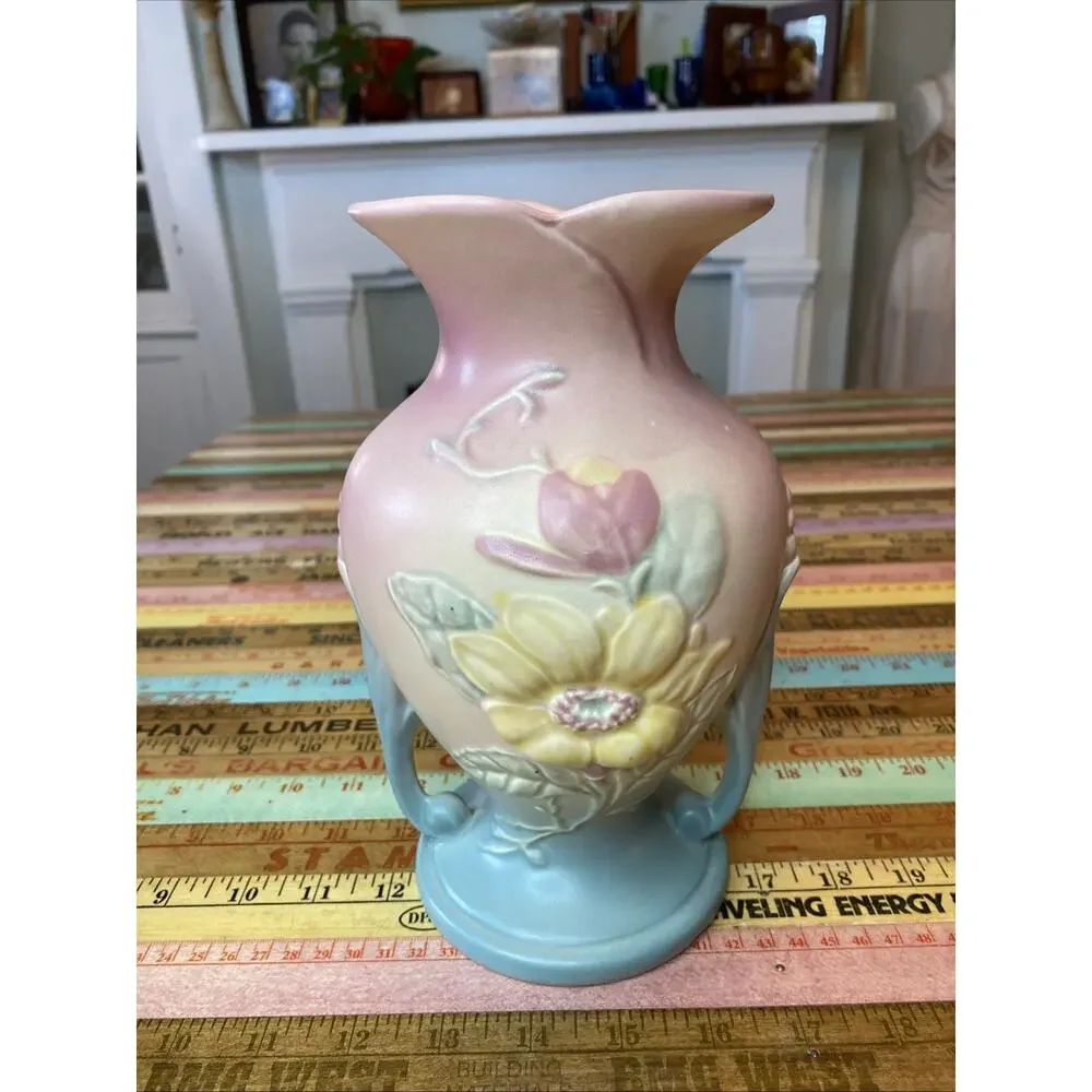 Vintage 2 HULL ART POTTERY Pink WILD FLOWER Vase Pitcher 2 PC 2X5 8.5 Inches USA